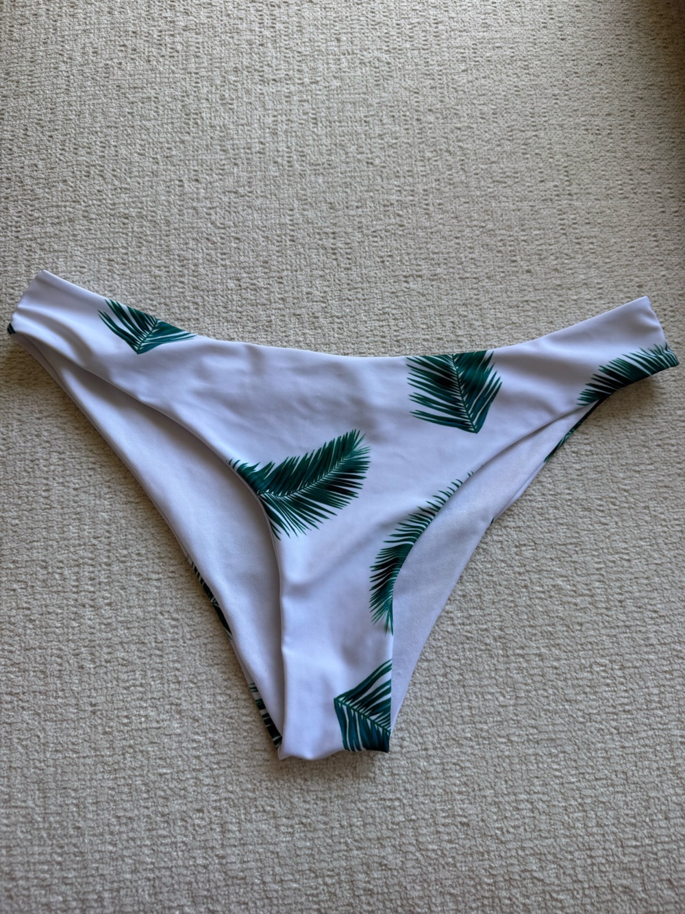 Zaful White Bikini Bottom with Green Palm Print